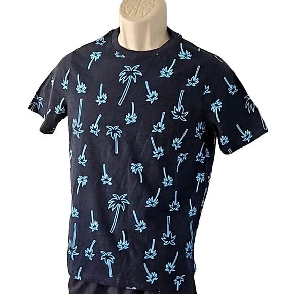 Hybrid Boys’ Palm Tree Graphic T-Shirt – Black with Aqua Blue Print, Size XL - Picture 4 of 5